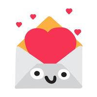 Smiling envelope with Valentine's card. Flat icon. Hand drawn illustration on white background. vector