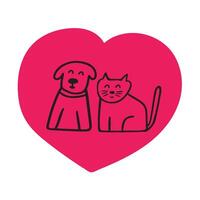 Dog and cat inside a big red heart. Concept for Valentine's day or animal shelter. Illustration on white background. vector