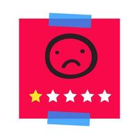 Red paper note. Sad face. Poor quality of service. Flat design. Illustration on white background. vector