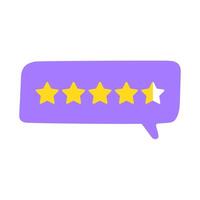 Pink speech bubble. 4 and a half star rating review. Customer experience. Flat design. Illustration on white background. vector