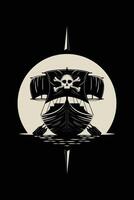 Pirates boat illustration in the moonlight with skull and crossbones vector