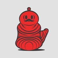 red worm larva cartoon with mustache illustration vector