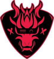 Cyber dragon shield in red and dark background illustration vector
