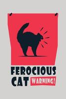 Ferocious cat warning sign illustration with vibrant colorful theme vector
