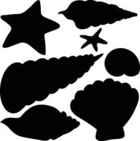 Linocut Shell Set with Ocean Beach Scallop Silhouettes vector