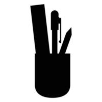 Pen Holder with Assorted Pens on Office Desk vector