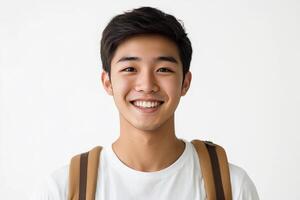 Asian male student smiling with backpack photo