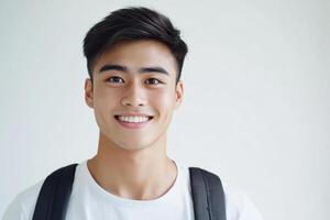 Asian male student smiling with backpack photo