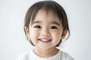 A little girl is smiling and looking at the camera photo