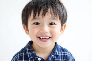 A young boy is smiling and looking at the camera photo
