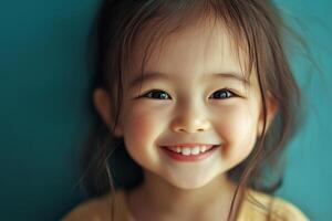 A little girl is smiling and looking at the camera photo