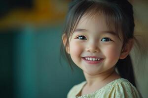 A little girl is smiling and looking at the camera photo