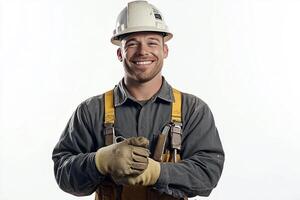 A smiling man in a hard hat and gloves photo