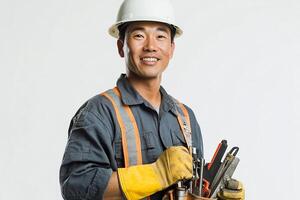 A man in a hard hat holding a toolbox photo