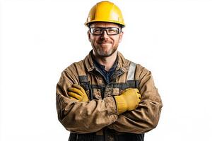 A man in a hard hat and glasses photo