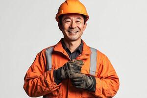 A man in an orange work uniform smiling photo