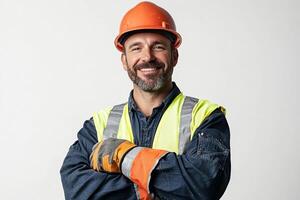 A man in a hard hat and safety vest photo