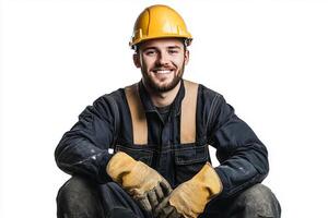 A smiling man in a hard hat and gloves photo