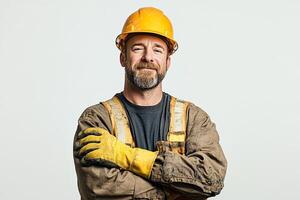 A man in a hard hat and gloves photo