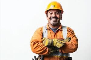 A man in an orange construction outfit smiling photo