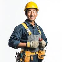A smiling man in a hard hat and overalls photo