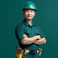 A man in a green uniform with tools photo