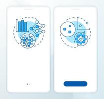 Dense vs sparse s blue onboarding mobile app screen. Walkthrough 2 steps editable graphic instructions with linear concepts. UI, UX, GUI template vector