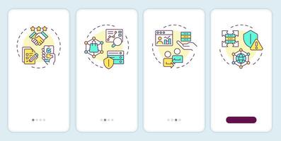Audience data types onboarding mobile app screen. E business walkthrough 4 steps editable graphic instructions with linear concepts. UI, UX, GUI template vector