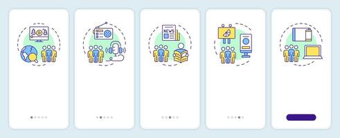 Audience measurement methods onboarding mobile app screen. Sales walkthrough 5 steps editable graphic instructions with linear concepts. UI, UX, GUI template vector