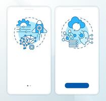 Statistical analysis blue onboarding mobile app screen. Walkthrough 2 steps editable graphic instructions with linear concepts. UI, UX, GUI template vector