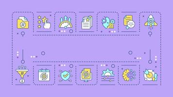 Retrieval augmented generation purple word concept. Using AI technologies in data processing. Typography banner. Illustrationwith title text, editable icons color vector