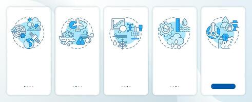 Meteorology application blue onboarding mobile app screen. Science walkthrough 5 steps editable graphic instructions with linear concepts. UI, UX, GUI template vector