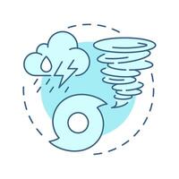 Severe weather soft blue concept icon. Thunderstorms, tornadoes and hurricanes disaster prediction. Meteorology. Round shape line illustration. Abstract idea. Graphic design. Easy to use in article vector