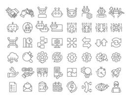Robotic process automation linear icons set. Technology of workflow optimization. RPA development. Customizable thin line symbols. Isolated outline illustrations. Editable stroke vector