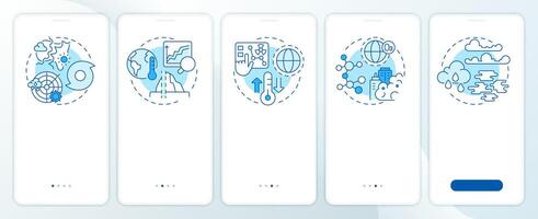 Atmospheric sciences blue onboarding mobile app screen. Forecast walkthrough 5 steps editable graphic instructions with linear concepts. UI, UX, GUI template vector