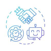 Attended RPA blue gradient concept icon. Bots helping employees to do tasks. Routine processes automation. Round shape line illustration. Abstract idea. Graphic design. Easy to use in presentation vector