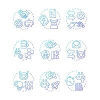 Robotic process automation blue gradient concept icons. Workflows digitalization technology. RPA benefits. Icon pack. Round shape illustrations for presentation. Abstract idea vector
