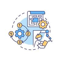 Setting up manufacturing process multi color concept icon. Start manufacturing business. Efficient production. Round shape line illustration. Abstract idea. Graphic design. Easy to use in article vector