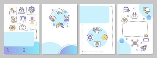 Robotic process automation blue circle brochure template. RPA innovative solutions. Leaflet design with linear icons. Editable 4 layouts vector