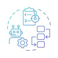 Rule based and adaptive RPA blue gradient concept icon. Robotizing work processes. Futuristic technology. Round shape line illustration. Abstract idea. Graphic design. Easy to use in article vector