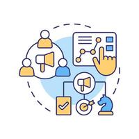 Marketing and selling products multi color concept icon. Start manufacturing business. Reach target audience. Round shape line illustration. Abstract idea. Graphic design. Easy to use in article vector