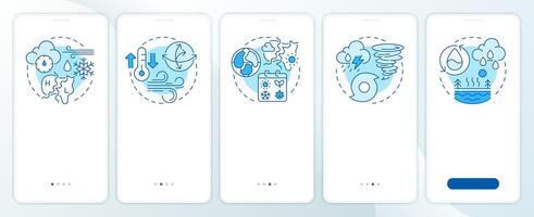 Atmospheric phenomena blue onboarding mobile app screen. Research walkthrough 5 steps editable graphic instructions with linear concepts. UI, UX, GUI template vector