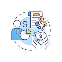 Acquiring funding and resources multi color concept icon. Start manufacturing business. Investment allocation. Round shape line illustration. Abstract idea. Graphic design. Easy to use in article vector