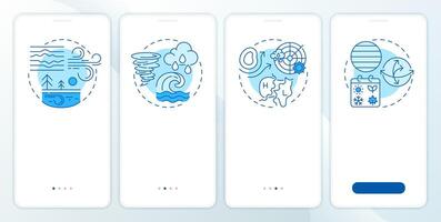 Scales of meteorology blue onboarding mobile app screen. Analysis walkthrough 4 steps editable graphic instructions with linear concepts. UI, UX, GUI template vector