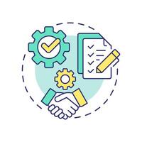 Agreement terms negotiation multi color concept icon. Finalizing contract conditions in business collaborations. Round shape line illustration. Abstract idea. Graphic design. Easy to use in article vector