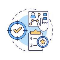 Find your niche multi color concept icon. Start manufacturing business. Market analysis. Goal setting. Round shape line illustration. Abstract idea. Graphic design. Easy to use in article vector