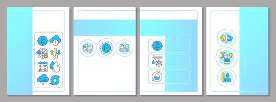 Meteorology blue brochure template. Atmospheric science researching. Weather patterns analysis. Leaflet design with linear icons. Editable 4 layouts vector