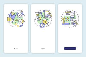 Manufacturing costs onboarding mobile app screen. Walkthrough 3 steps editable graphic instructions with linear concepts. UI, UX, GUI template vector