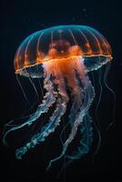 A jellyfish floating in the ocean photo
