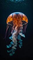 A jellyfish floating in the ocean photo